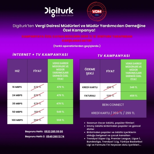 Digiturk'ten Vergi Dairesi Müdürleri ve Müdür Yardımcıları Derneğine Özel Kampanya
