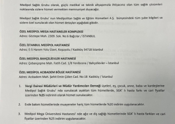 Medipol Üniversitesi Hastanesi ile indirim anlaşması