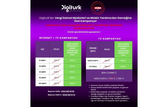 Digiturk'ten Vergi Dairesi Müdürleri ve Müdür Yardımcıları Derneğine Özel Kampanya